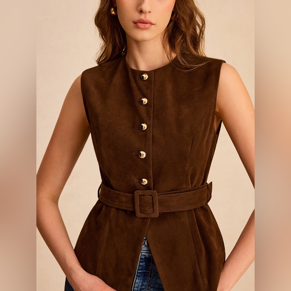 Commense Suede Effect Vest with Belt - Picture 15 of 17